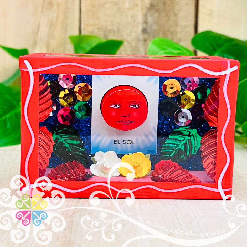 Mini Red Square LoteriaMX Mexican Box Decor - Cajita Decorativa Barro Cocido