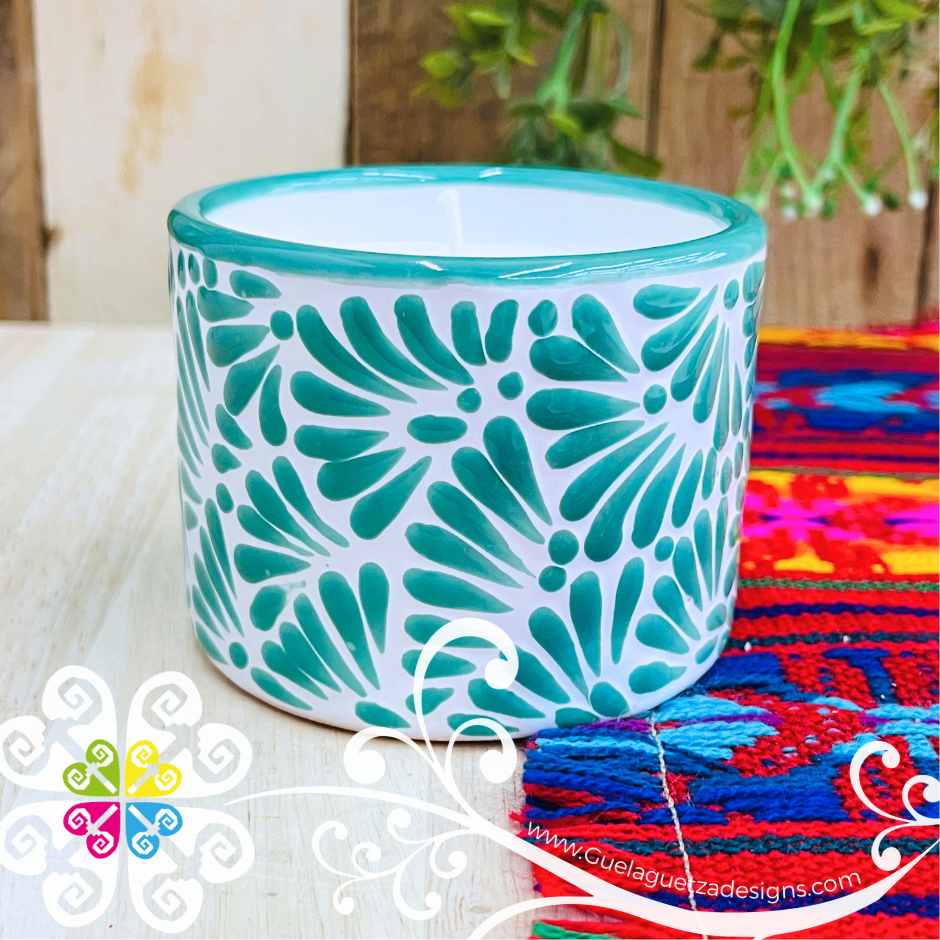 Medium Tazon Green Talavera Candle - Artisan Candles