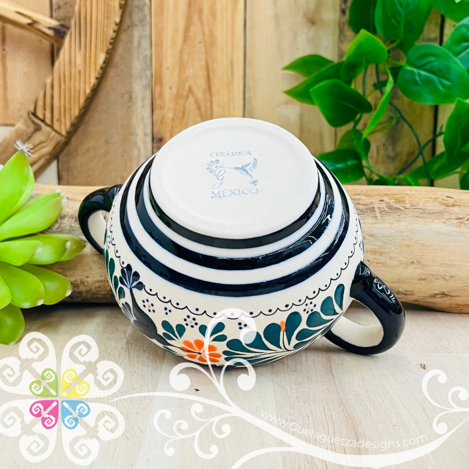 Navy Blue Orange Flowers Sugar Bowl Colibri Alta Temperatura - Barro Alta Temperatura