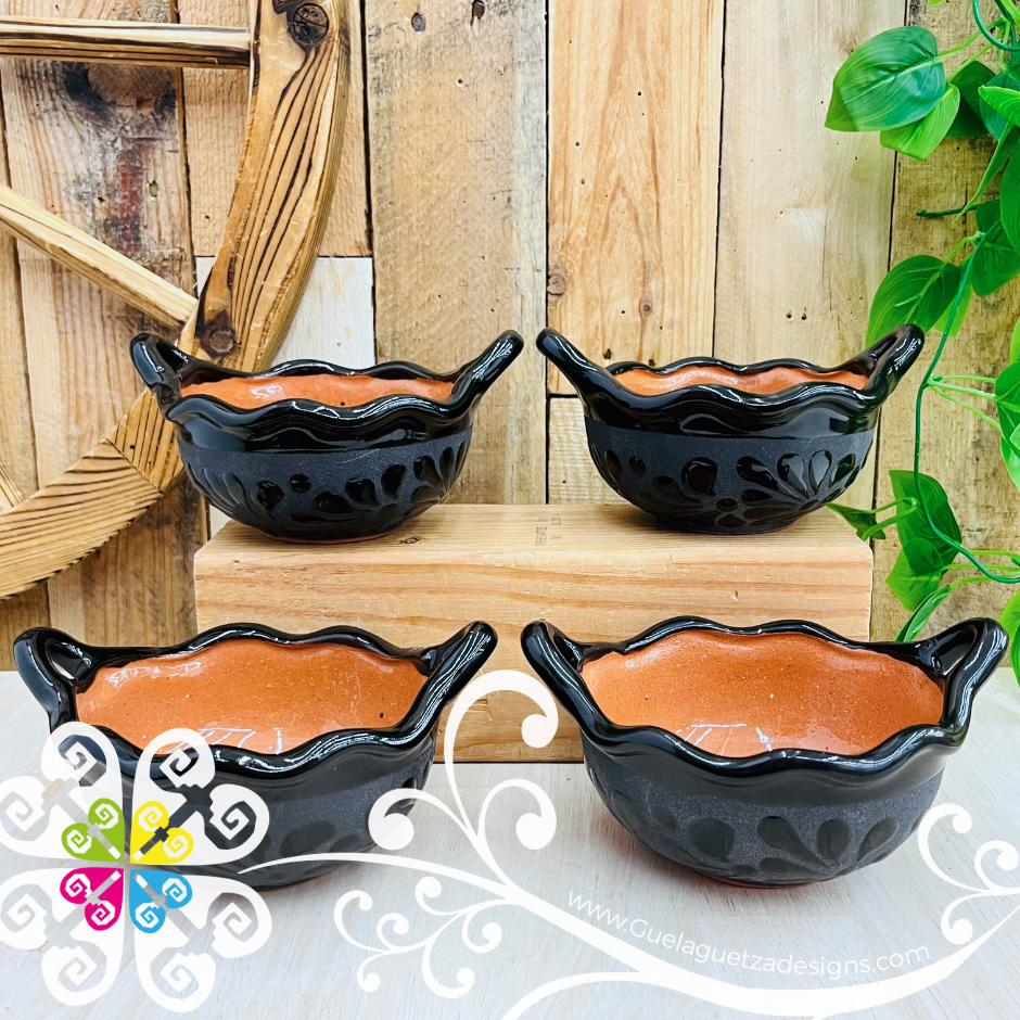 Set of 4 Small Black Espiga Cazuelita Clay Bowl