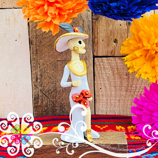 Mini White Fina Clay Catrina Michoacana - Capula Clay Home