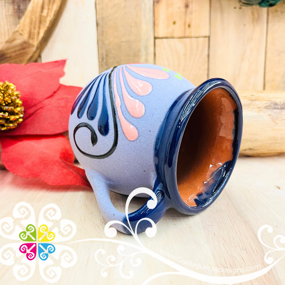 Set of 4 Multicolor Feliz Navidad Mexican Clay Mugs - Set Taza Barro