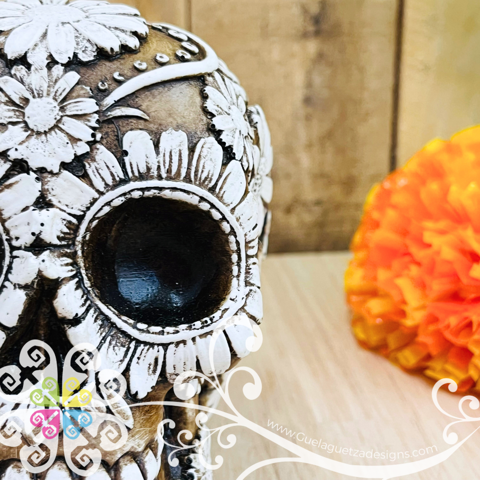 Medium Sunflower  - Artisan Day of the Dead Resin Skull