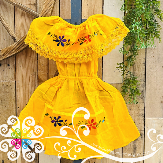 Yellow Aro Embroider Campesino Children Dress