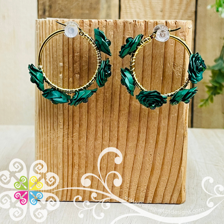 Crystal Bead Rose Roops - Palm Earrings