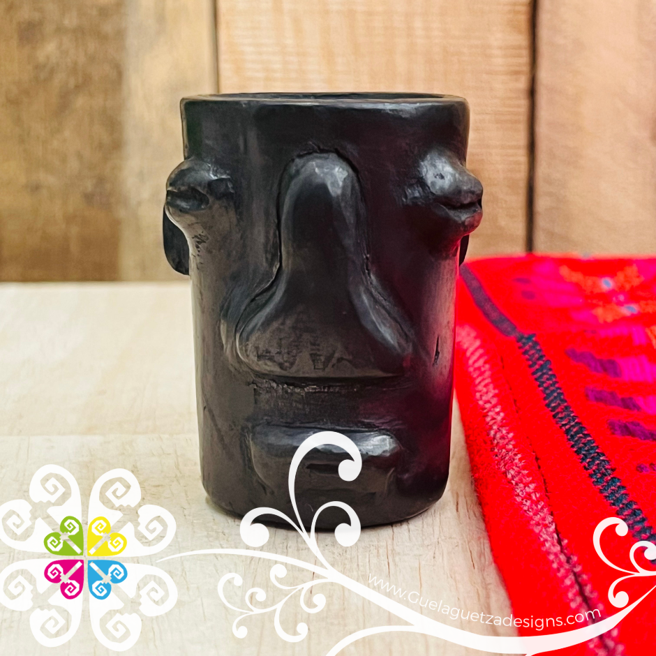 Set of 2 Olmeca Tall Black Clay Shot- Tequilero - Barro Negro Oaxaca
