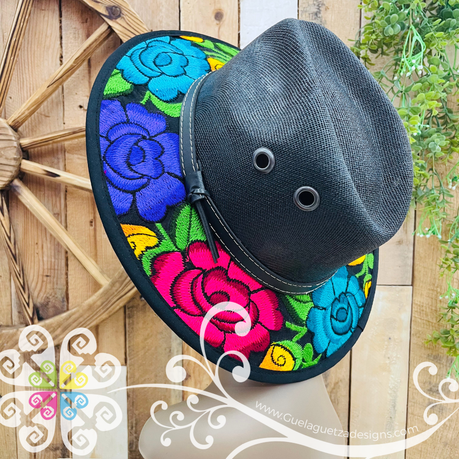 Black With Multicolor Embroidery - Chiapas Summer Hat