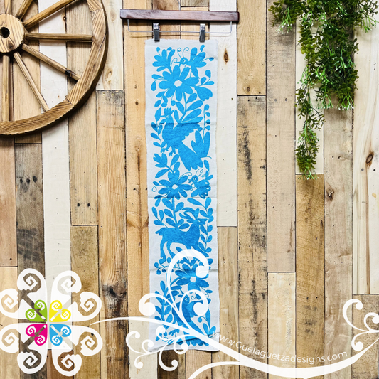 Small Blue Turquoise Solid Half Otomi Table Runner - Camino de Tenango