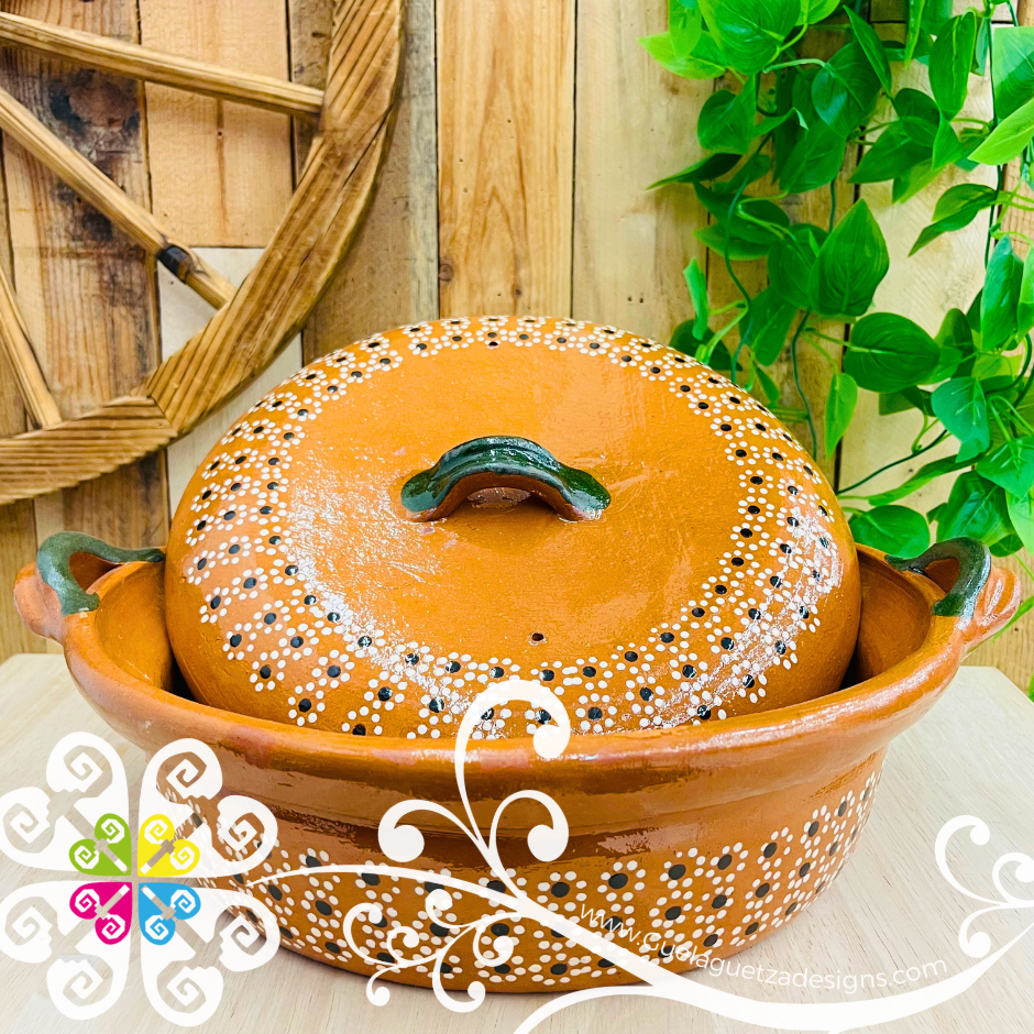 Large Puntos Capula Sencillo Cazuela Barro con Tapa - Capula Sencillo Clay Cazuela