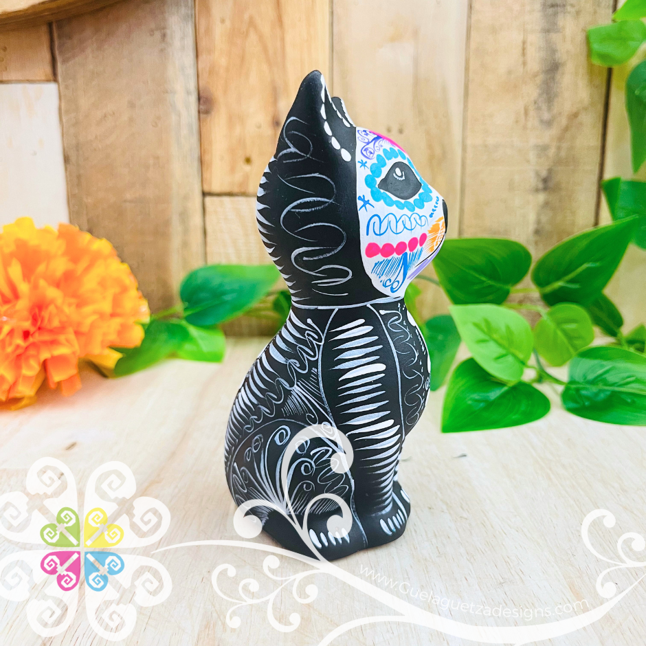 Dia de los Muertos Small Seated Cat - Hand painted Cat