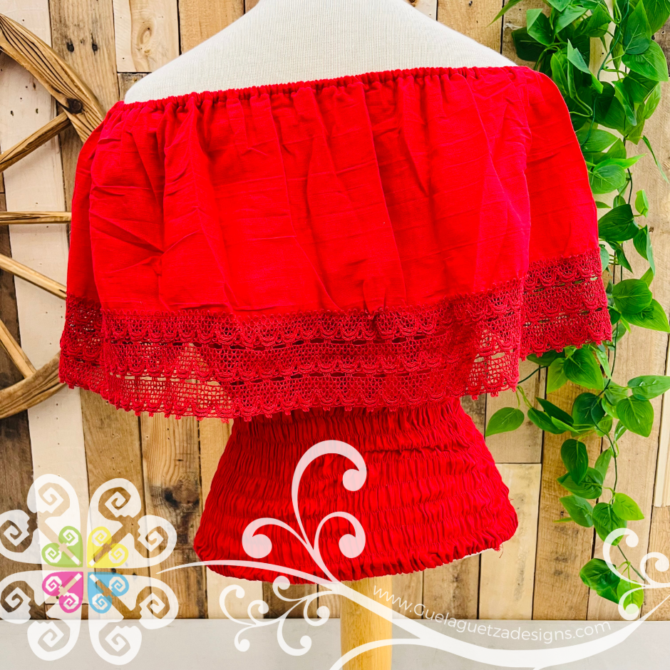 Red Campesina Embroider Crop Top- Women Top