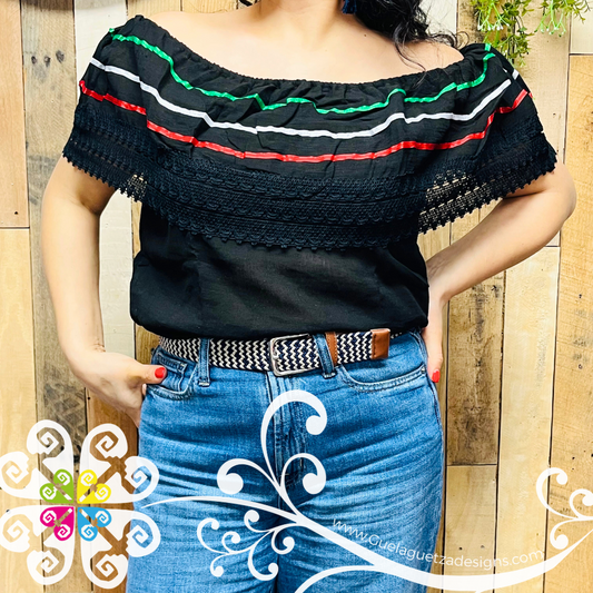 Black Mexican Tricolor Campesina Top