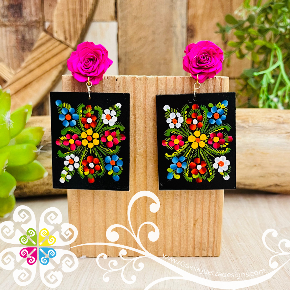 Cuadrito Pintado Wood Studs- Palm Earrings