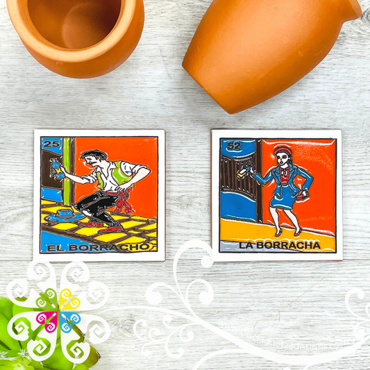Los Borrachos LoteriaMX -  Set of Clay Coasters