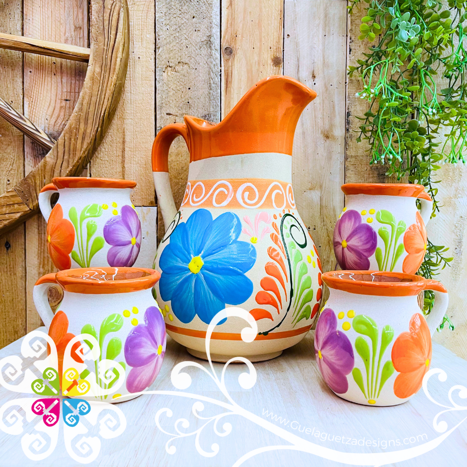 Orange Clay Pato Pitcher Set - 4 Mugs