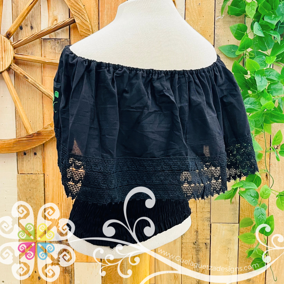 Black Campesina Embroider Crop Top- Women Top