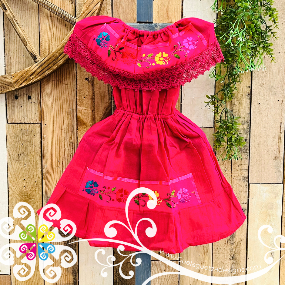 Fuchsia Aro Embroider Campesino Children Dress