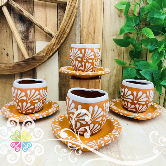 Set of 4 Natural Corazon Clay Plate with Mugs - Set Taza Barro