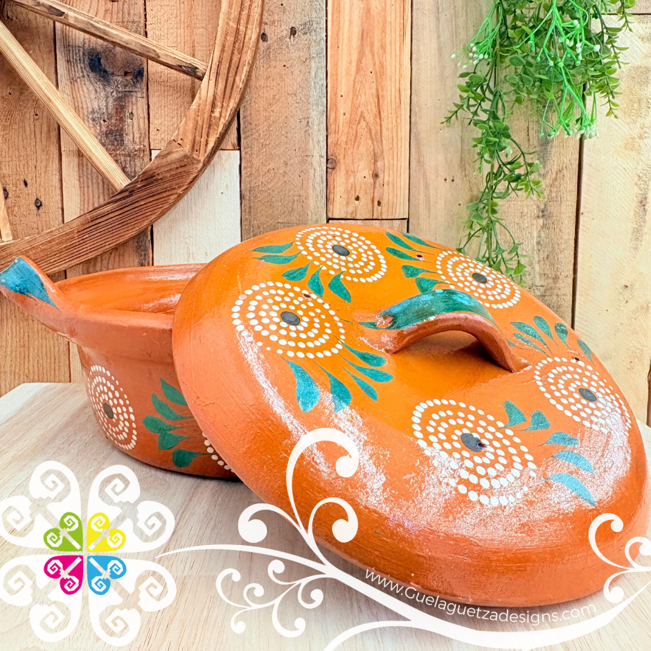 Large Hoja Verde Capula Sencillo Cazuela Barro con Tapa - Capula Sencillo Clay Cazuela
