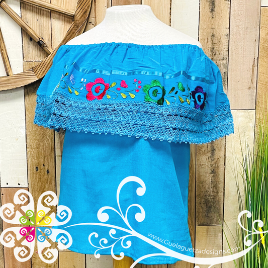 Blue Turquoise Campesina Embroider - Women Top