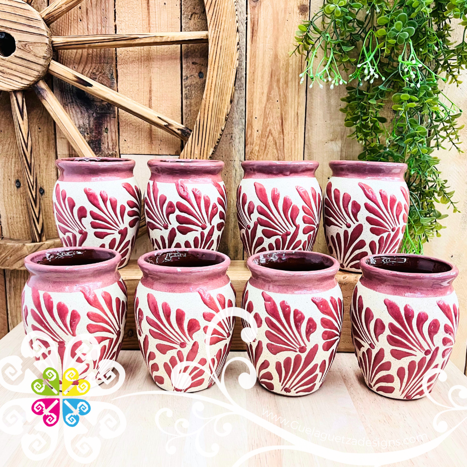 Set of Maroon Espiga Plumeado Cantarito Cup - Set Clay Cantarito