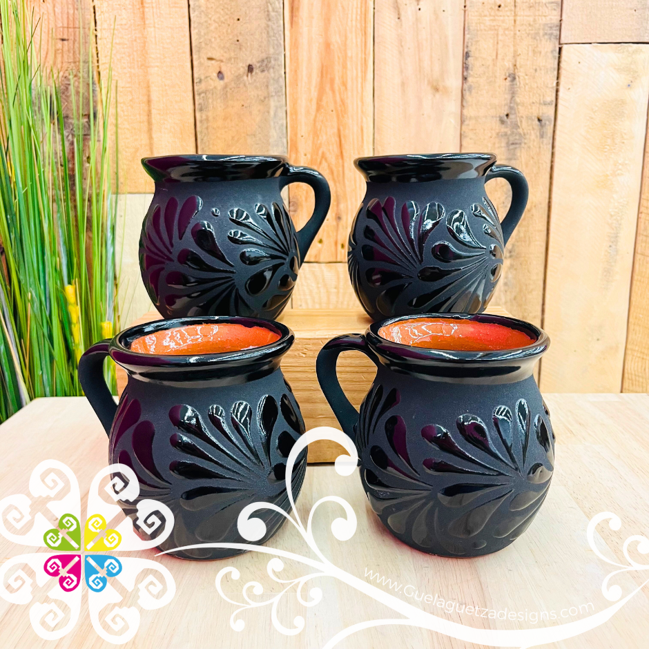 Set of Black Espiga Clay Mugs - Set Taza Barro