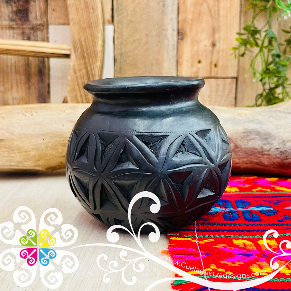 Small Olla Planter Black Clay Vase - Barro Negro Oaxaca