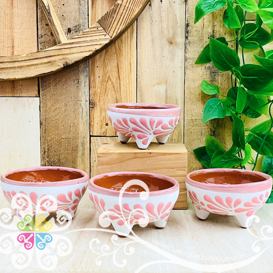 Set of 4 Pink Small Espiga Molcajete Barro - Mexican Kitchen