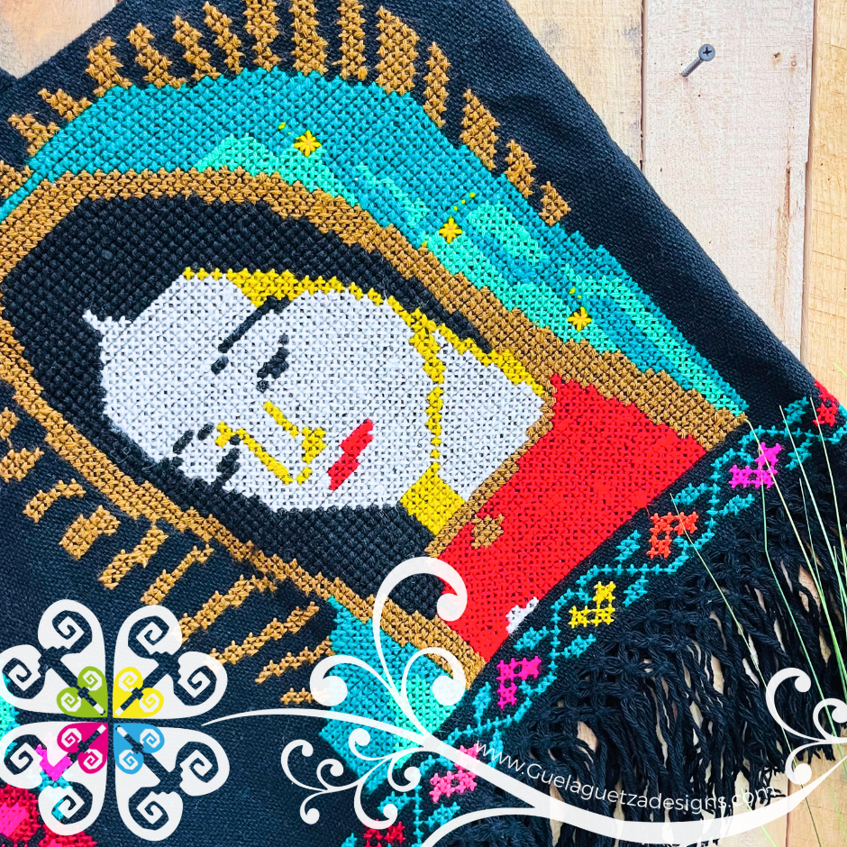 Plus Size Guadalupe Design Embroider Poncho - Mañanita