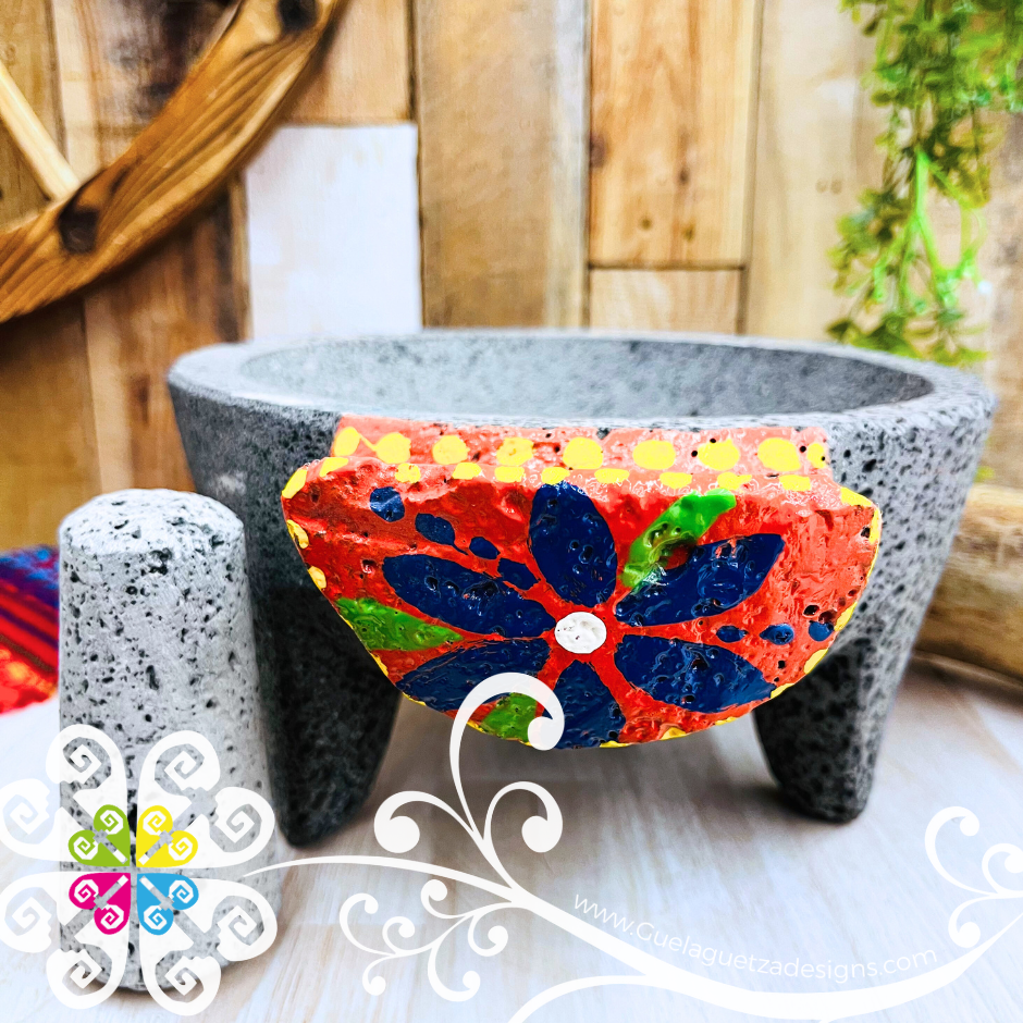 Large Floreado Molcajete Piedra