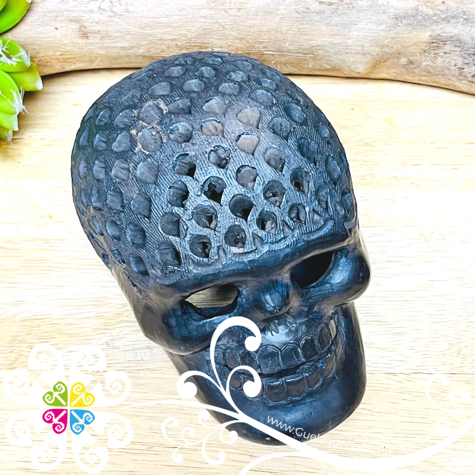 Medium Calado Skull  - Black Clay Oaxaca