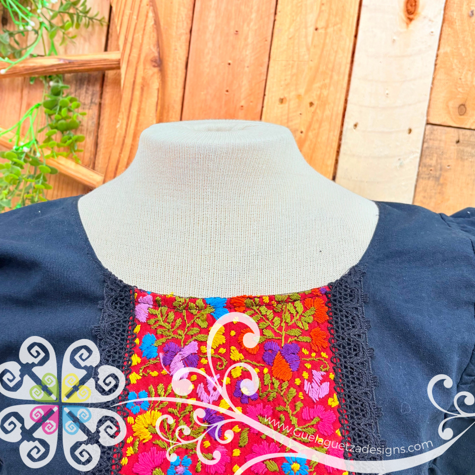 Black with Multicolor Coqueta San Antonino Crop Top