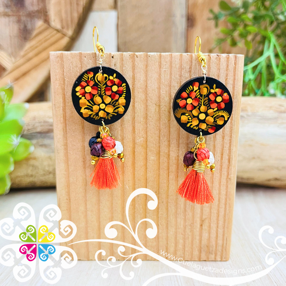 Multicolor Round Tassle Wood Earrings - Palm Earrings