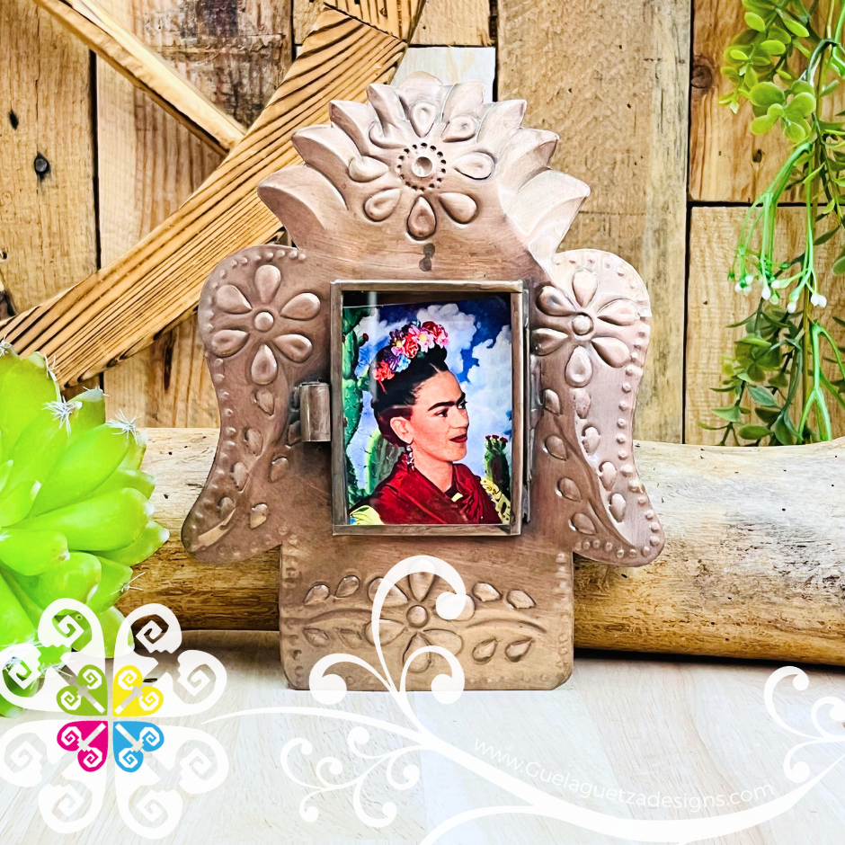 Large Cobrizado Frida Nicho Frame - Hojalata San Miguel Collection
