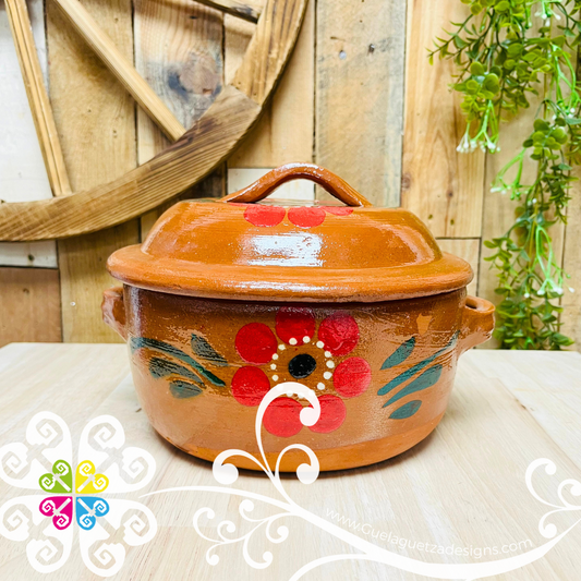 Small Flor Cazuela Barro con Tapa