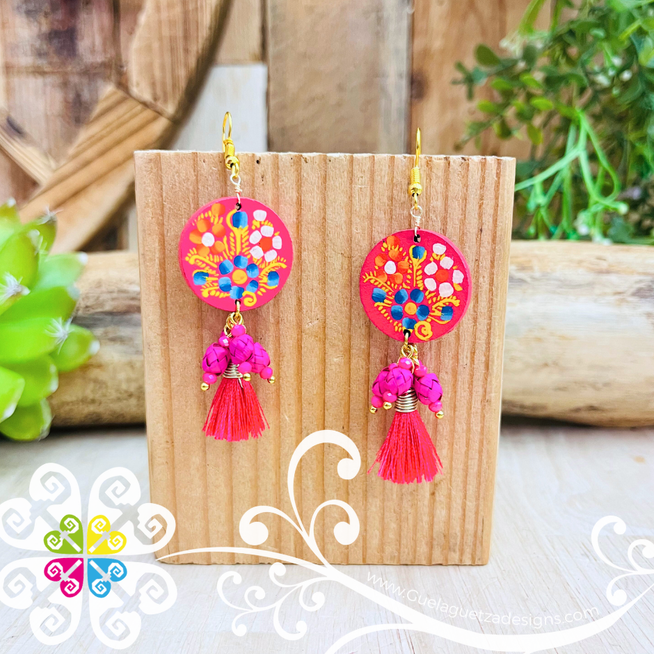 Solid Color Round Tassle Wood Earrings - Palm Earrings