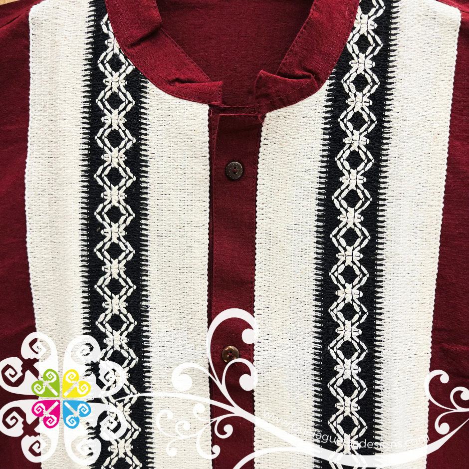 Burgandy Pepita Guayabera - Men Shirt
