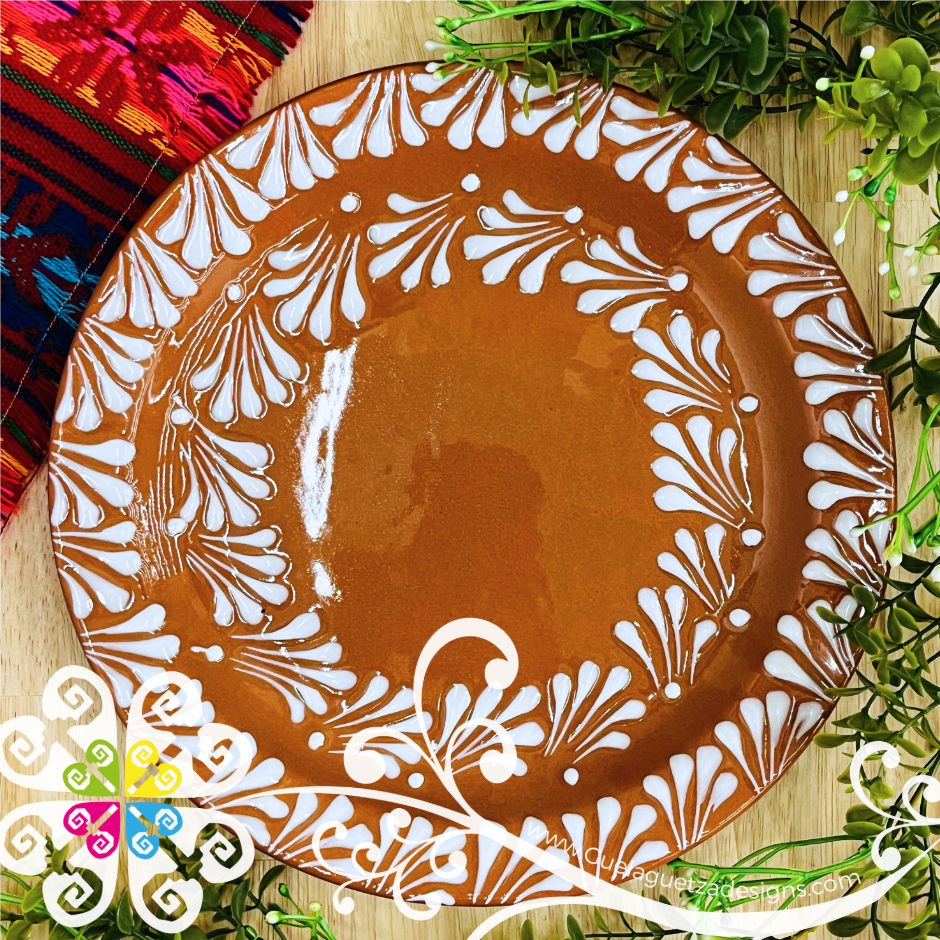 Set of 4 Large Natural with White Espiga Plate - Set Clay Flat Plates