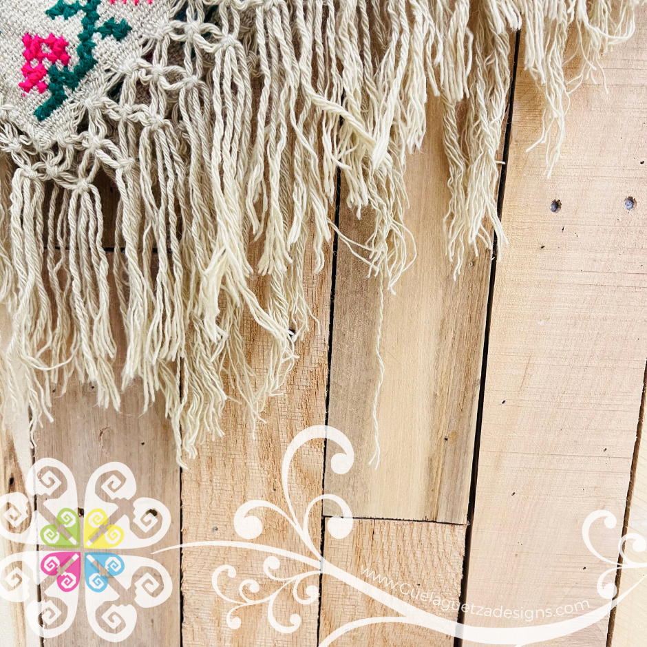 Plus Size Guadalupe Design Beige Embroider Poncho - Mañanita