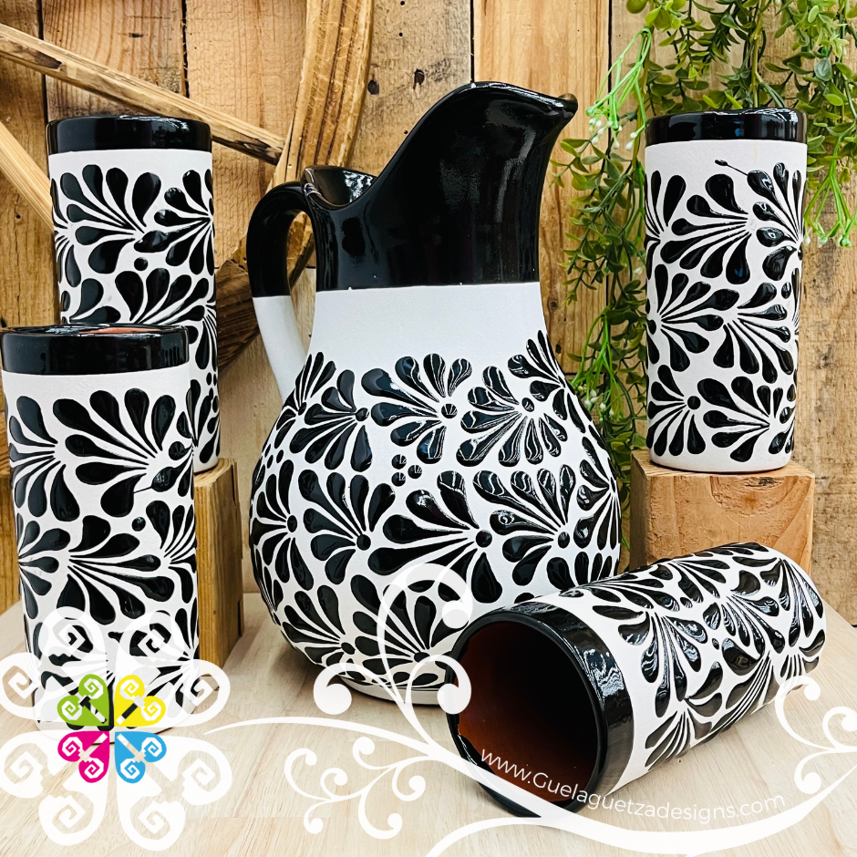 Engobe with Black Espiga Pato Pitcher Set - 4 Cups