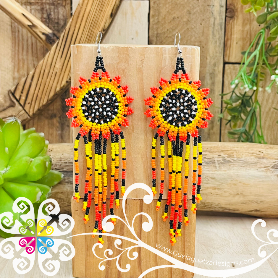 Beaded Sunflower Tassel Earrings