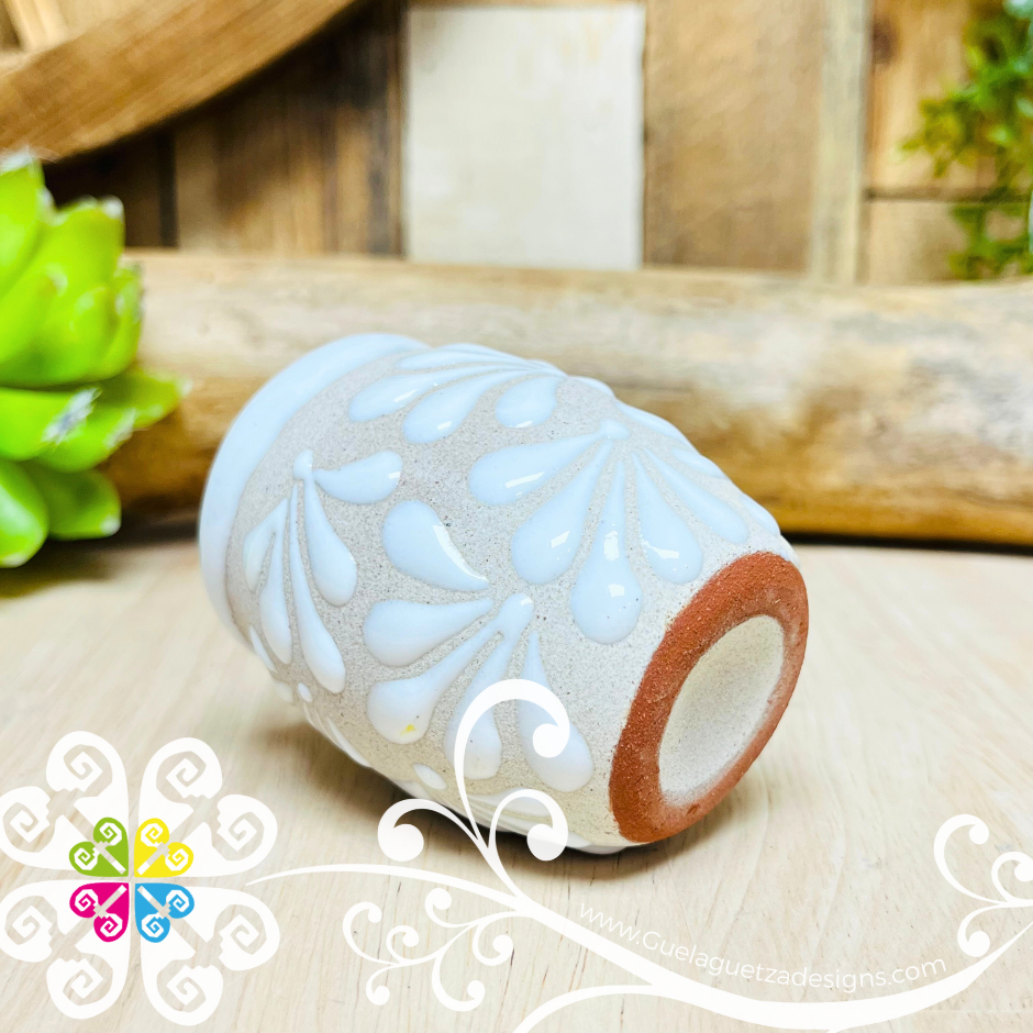 Nuestra Boda - Engobe/White Espiga Tequilero Barrilito Set - Clay Tequilero Set