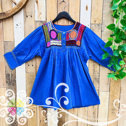 Colorful Embroider Rococo Top with Buttons - Long Sleeve