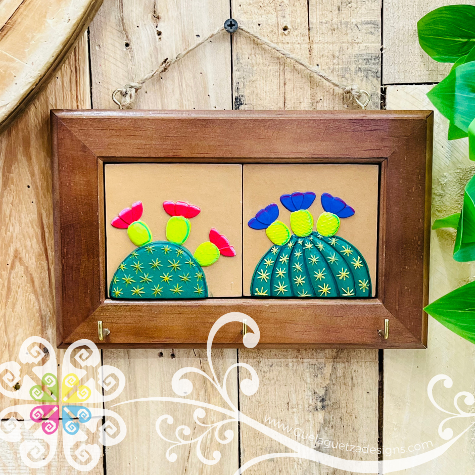 Cactus Design Wood Keyholder - Mexican Keyholder