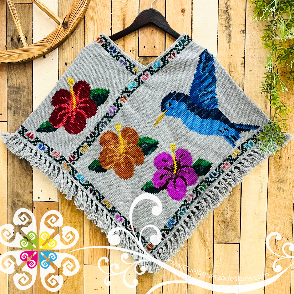 Hummingbird Design Embroider Poncho - Mañanita