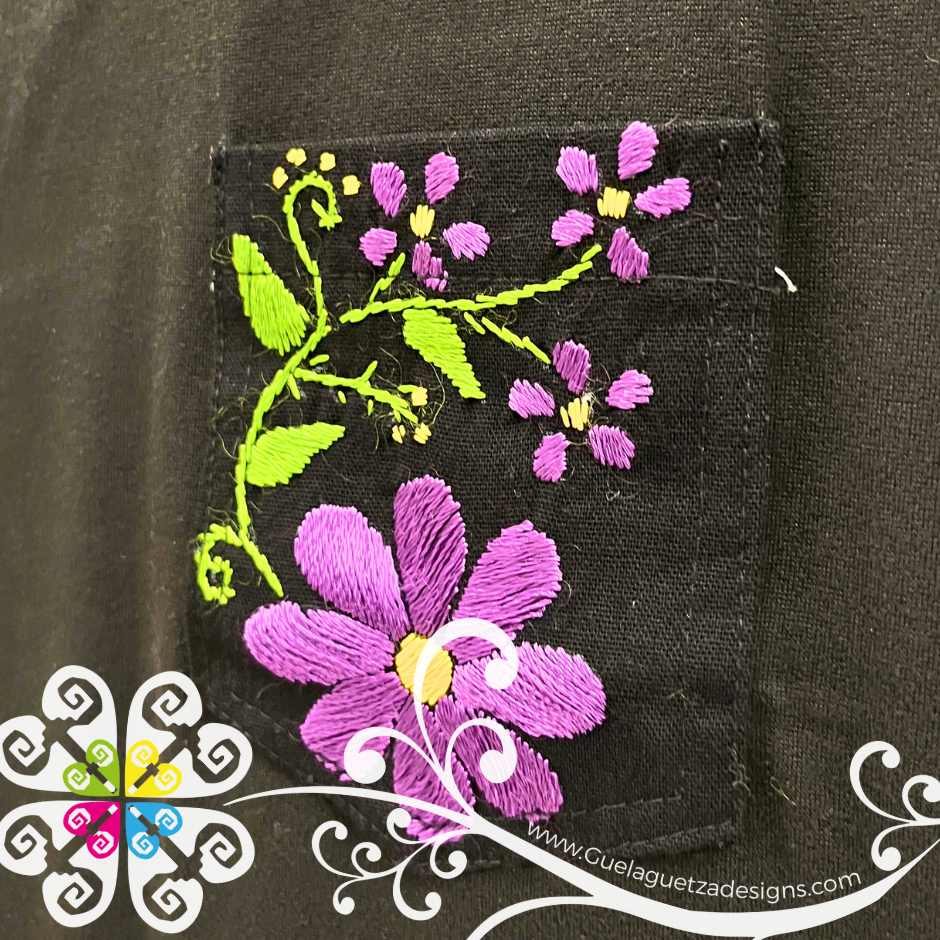 Black Flor Aro Embroider Women Tee - Pocket Embroider