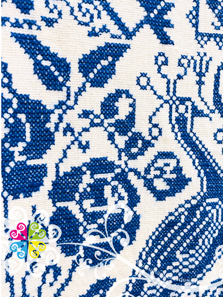 Blue Peacock Embroider Long Poncho - Gaban