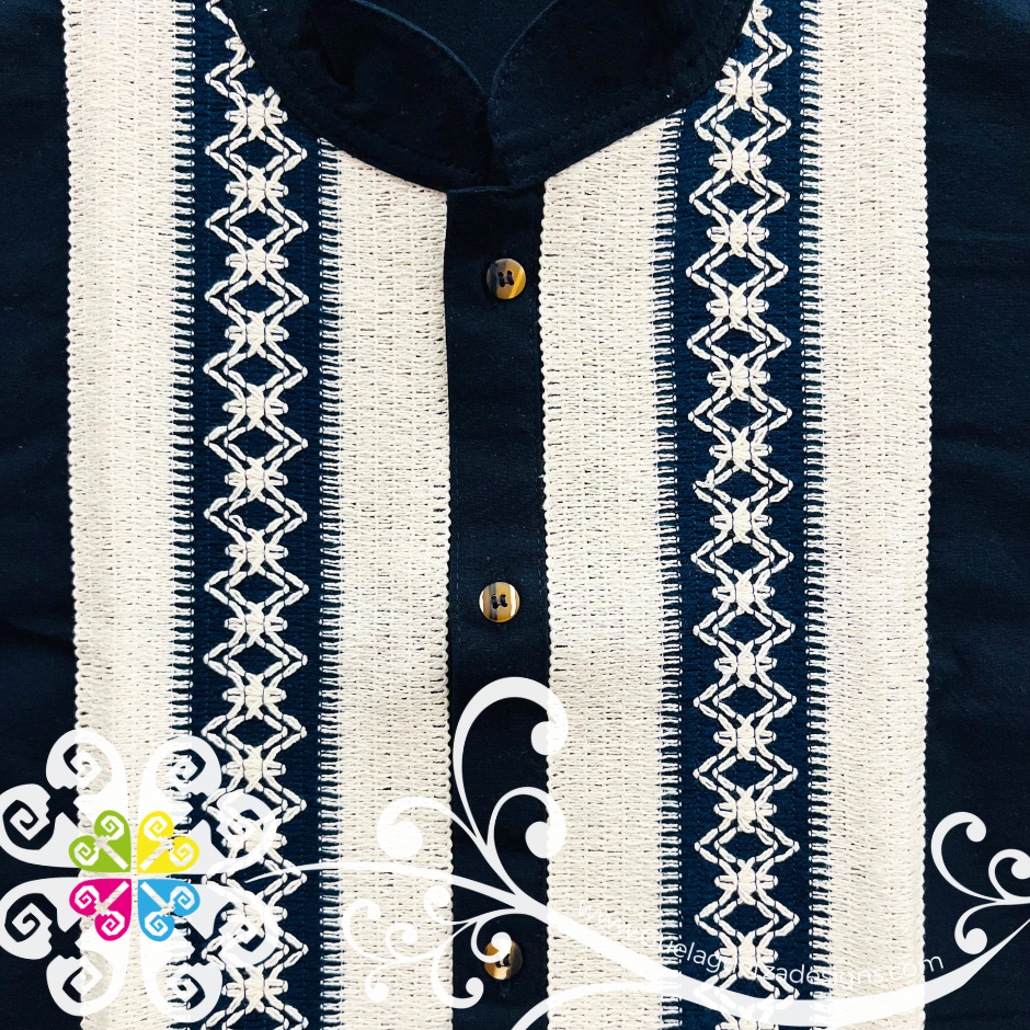 Navy Blue Pepita Guayabera - Men Shirt