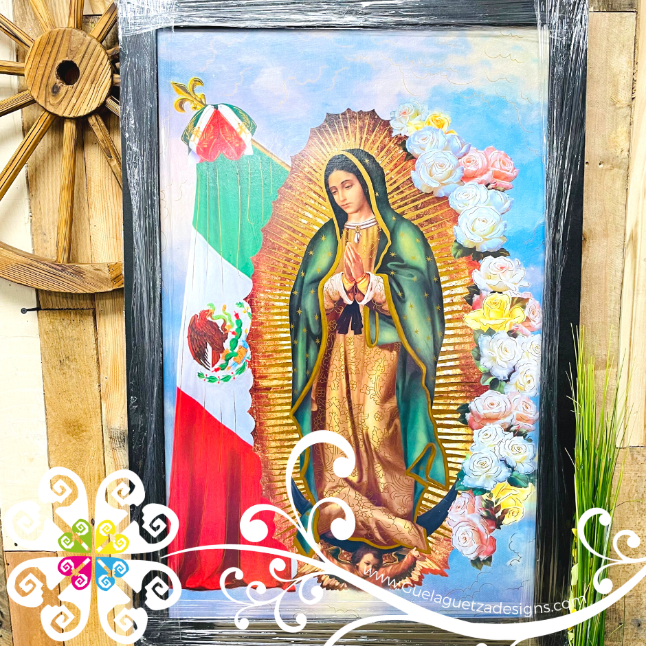 Large Virgen Guadalupe Wall Art - Black Frame Litografia