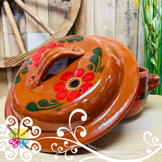 Large Flor Cazuela Barro con Tapa